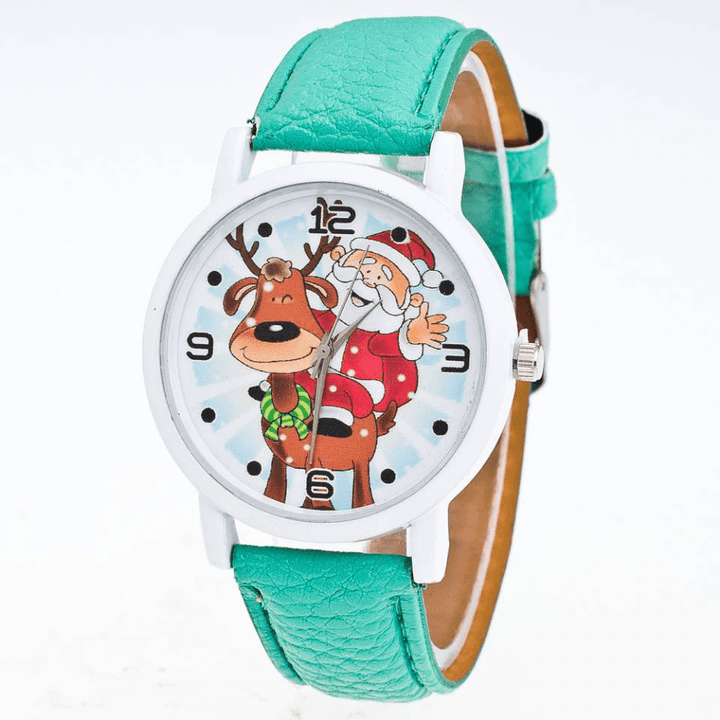 Fashion Christmas Santa Claus Pattern Cute Watch Leather Strap Men Women Quartxz Watch - MRSLM