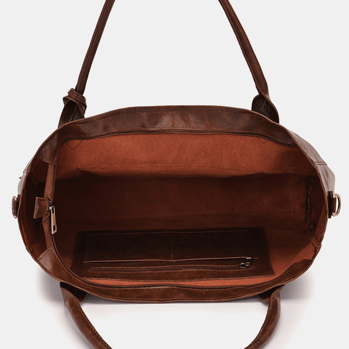 Women Vintage Tassel Decor Large Capacity Tote Crossbody Bag Multi-Functional Soft Faux Fur Suitcase Handbag - MRSLM