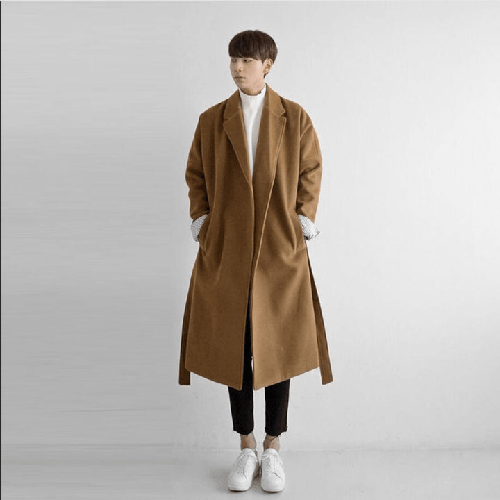 Men'S Winter Suit Collar Loose Mid-Length Casual Woolen Coat - MRSLM