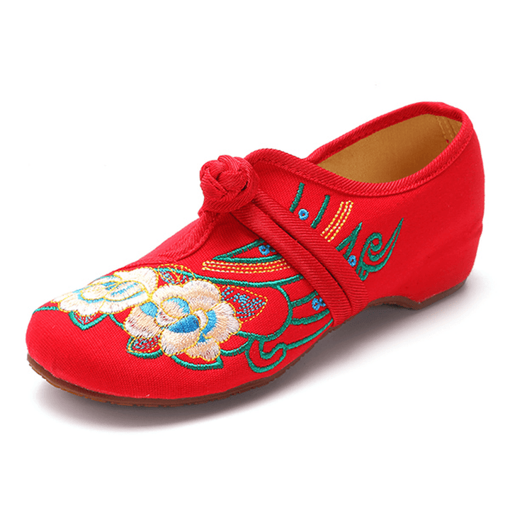 Women Lace up Cloth Chinese Embroidered Flower Flat Loafers - MRSLM
