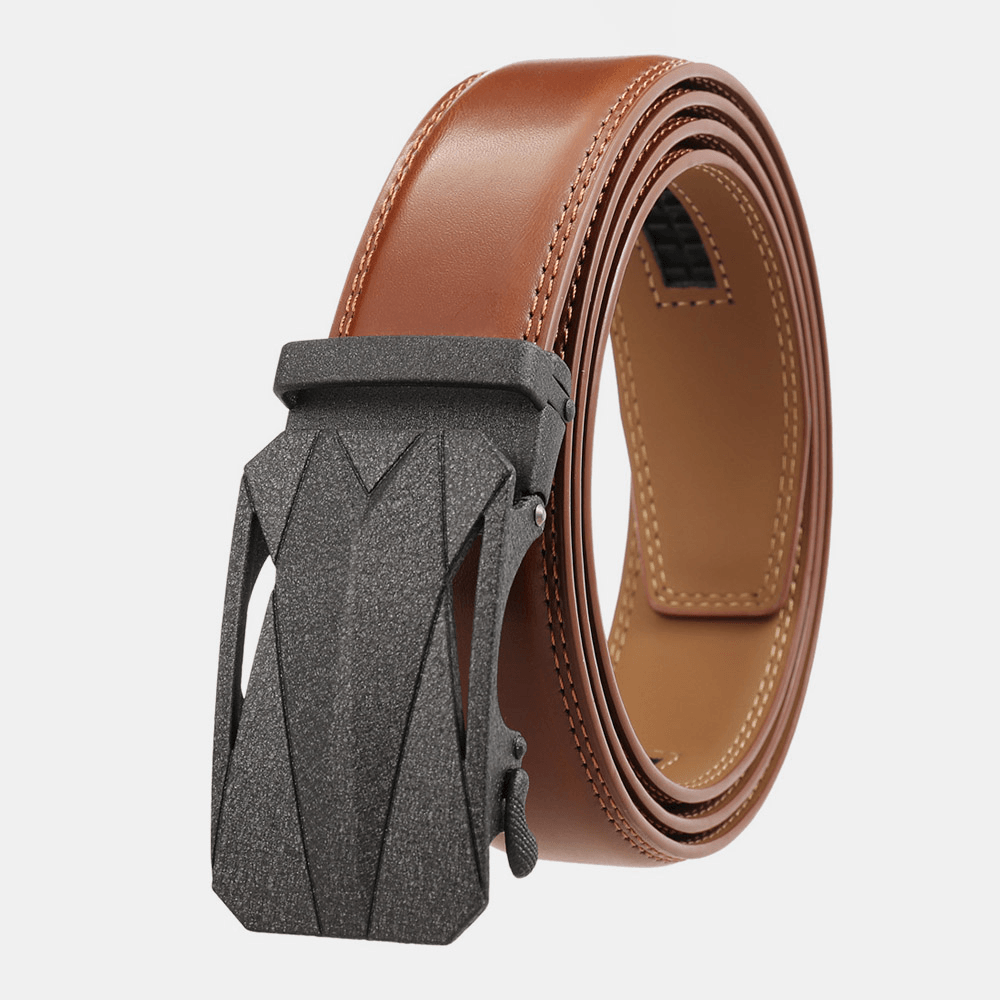 Men Genuine Leather Alloy Automatic Buckle Casual 3.5 CM Ratchet Cowhide Belt - MRSLM
