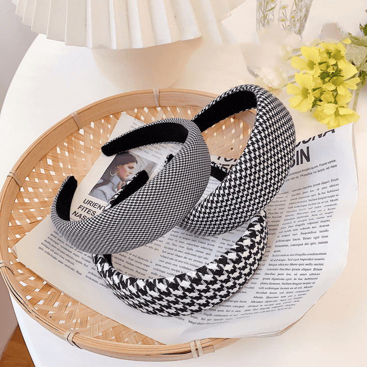 Houndstooth Sponge Headband Fashion Wide Edge Fabric - MRSLM