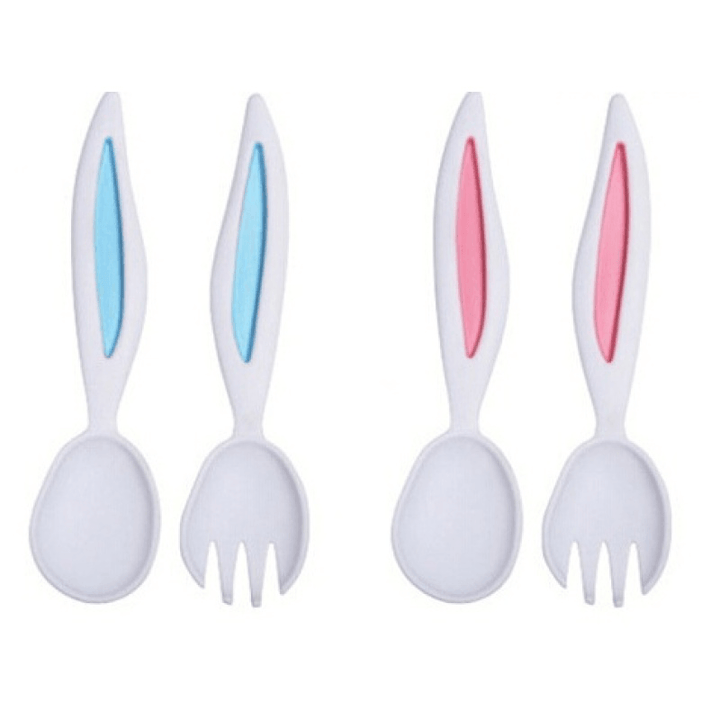 Rabbit Ears Baby Spoon and Fork Set Children Tableware Kids Cutlery Baby Learnning Dishes Dinnerware - MRSLM