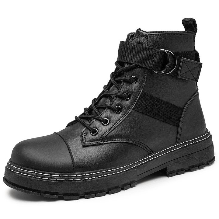 Men Leather Breathable Soft Sole Comfy Trendy England Style Casual Motorcycle Boots - MRSLM