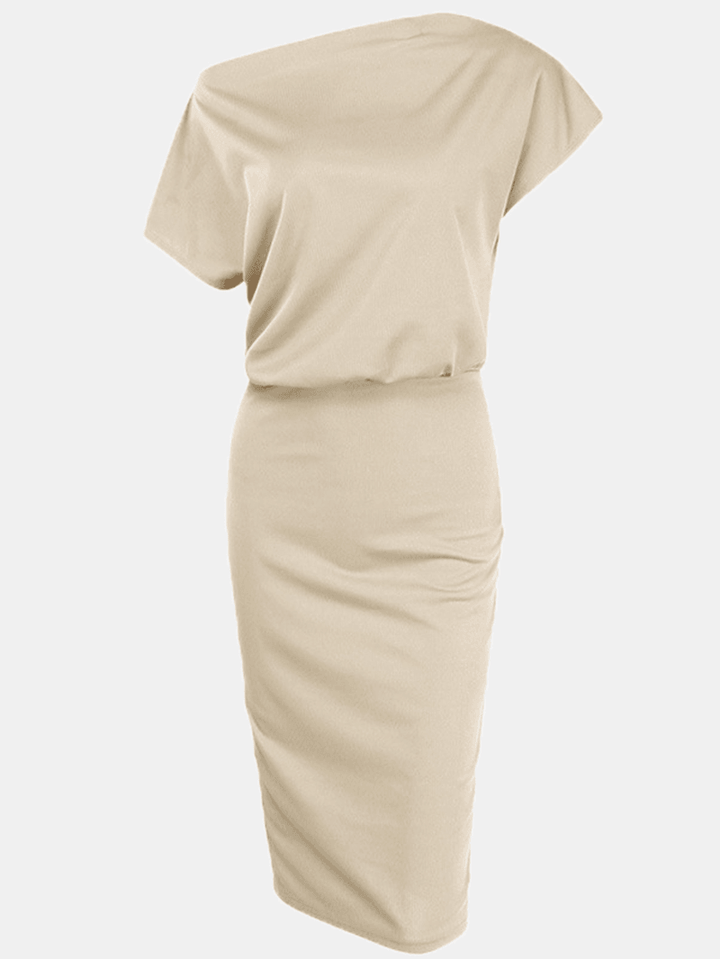 Women Solid Color off Shoulder Elegant Bodycon Dress - MRSLM