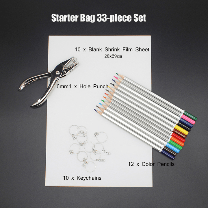 DIY Heat Shrink Plastic Sheet Kit Shrinky Art Paper Hole Punch Keychains Pencils Materials - MRSLM