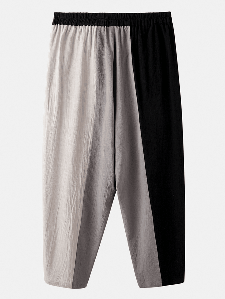 Mens 100% Cotton Patchwork Solid Elastic Waist Pants - MRSLM