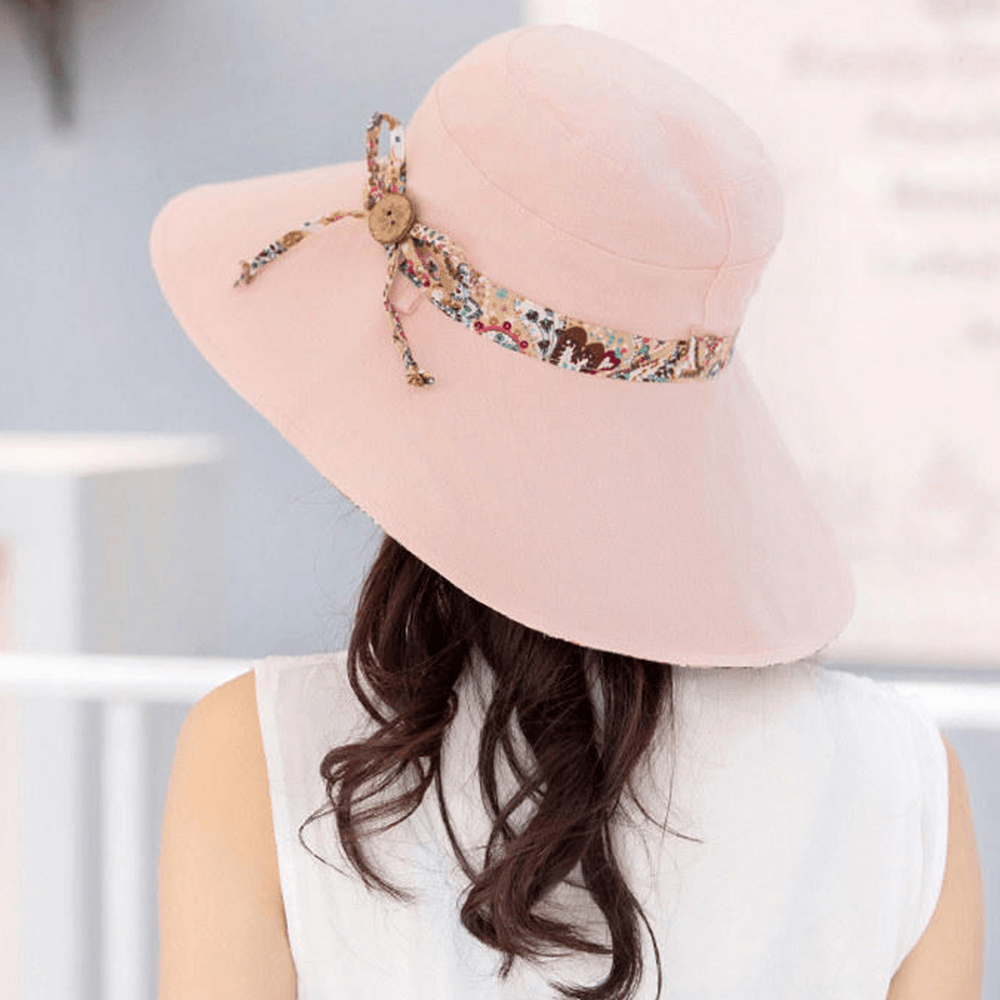 Multipurpose Foldable Anti-Uv Cap for Lady Print Beach Sun Hat Cotton Wide Brim Hat for Women Elegant Summer Hats - MRSLM