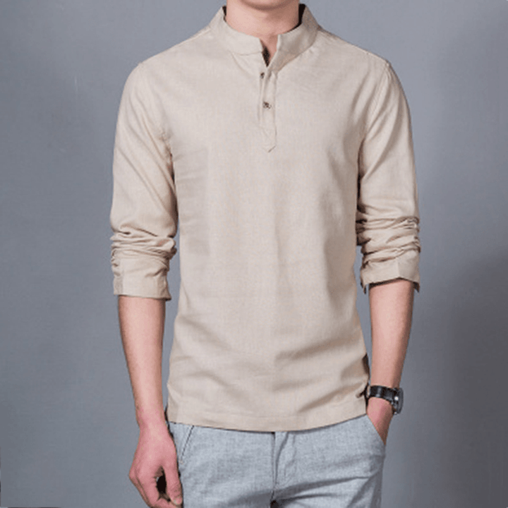 Mens Linen Solid Color Casual T-Shirts - MRSLM