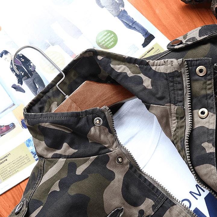Mens Camo Printing Military Cotton Outdoor Epaulet Jacket - MRSLM