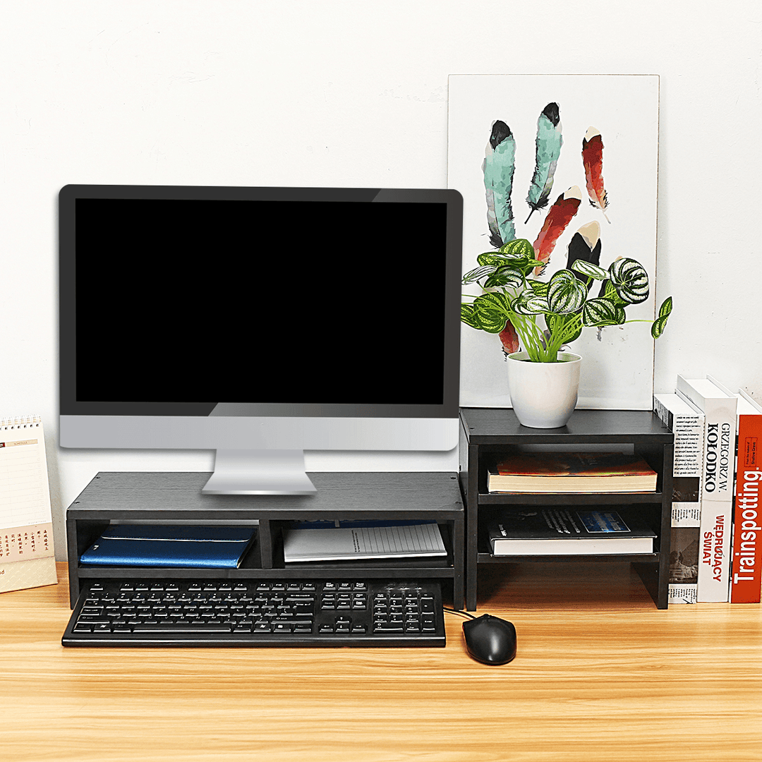 Black Computer Monitor Laptop Riser Desk Table Stand Shelf Desktop Monitor - MRSLM
