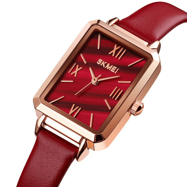 SKMEI 1706 Textured Dial Ultra Thin Ladies Wrist Watch Fashionable Leather Band Quartz Watch - MRSLM