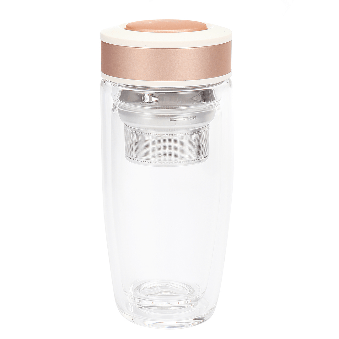 380ML Double Wall Glass Tea Tumbler Water Bottle with Filter Infuser Travel Mug - MRSLM