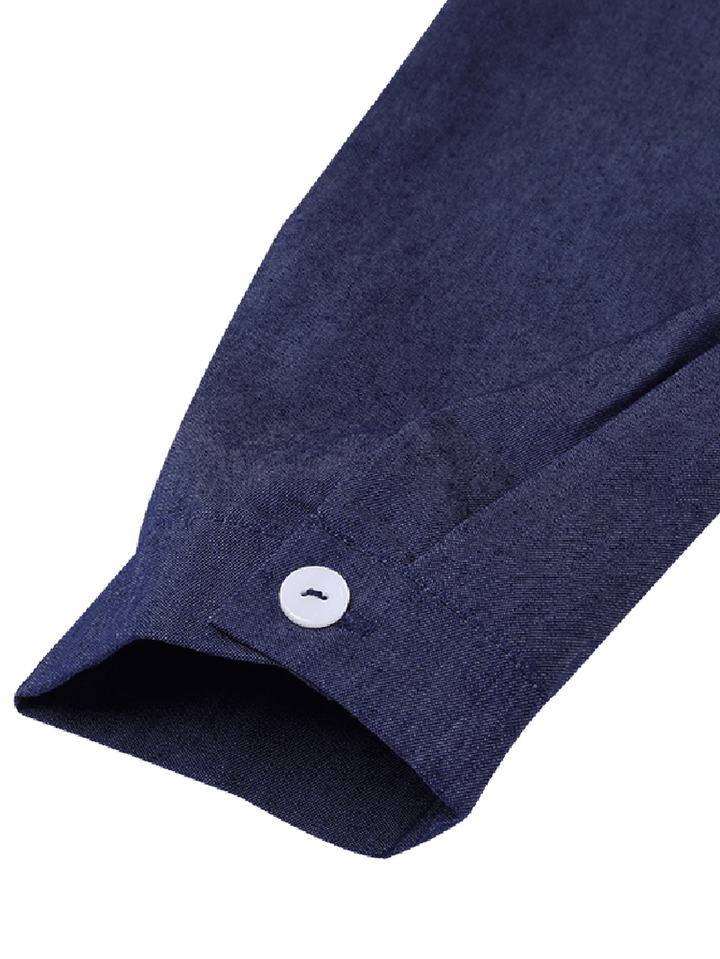 Casual Loose Button Front Irregular Split Hem Denim Maxi Shirt Dress with Front Pockets - MRSLM