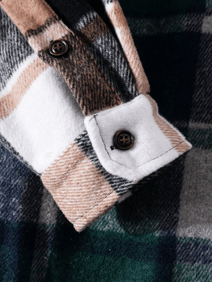 Men Patchwork Plaid Chest Pockets Button Lapel Casual Shirt - MRSLM