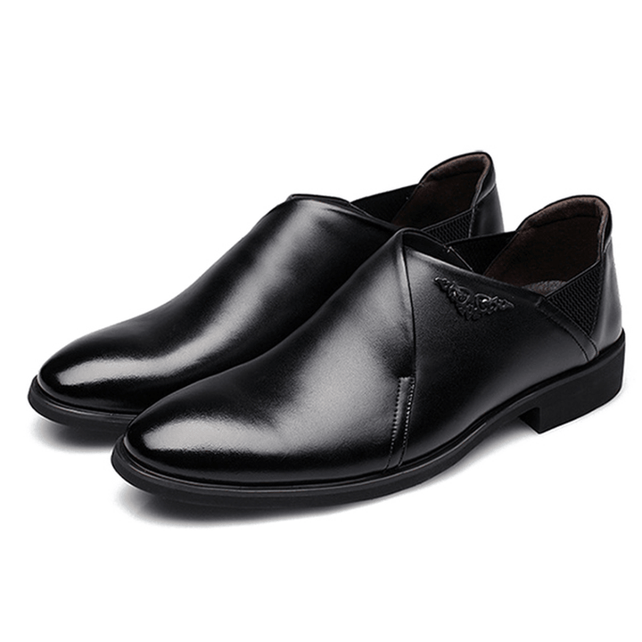 Men Comfy Soft Elastic Band Business Leather Slip on Formal Shoes - MRSLM