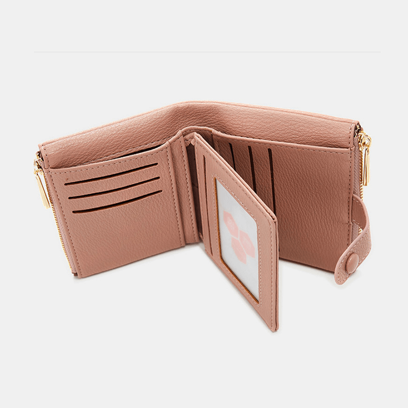 Women PU Leather Multi-Slot Hand Carry Short Wallet Clutch Purse - MRSLM