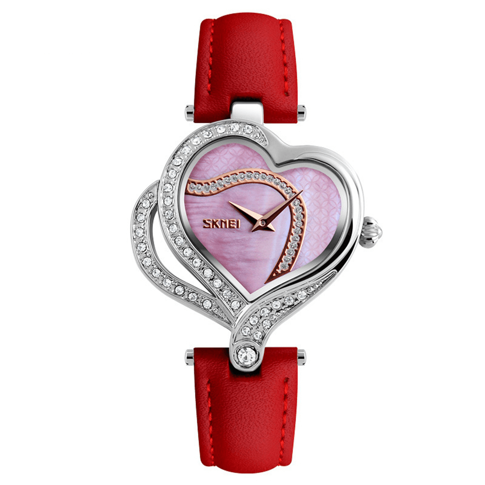 SKMEI 9161 Sweet Love Fashion Style Women Watches Crystal Leather Strap Quartz Watch - MRSLM