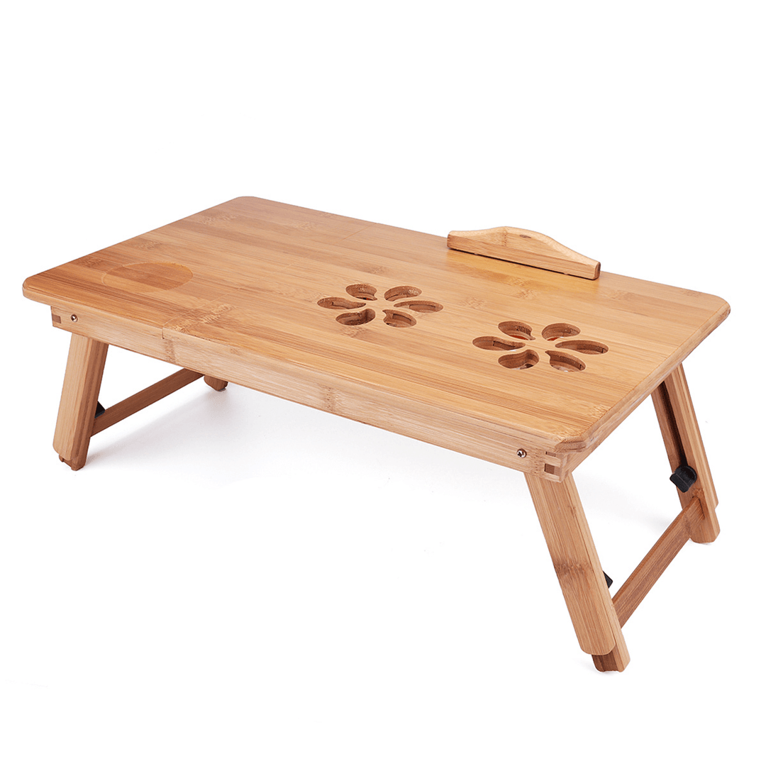 Portable Folding Lap Desk Bamboo Laptop Breakfast Tray Bed Table Stand Fan - MRSLM