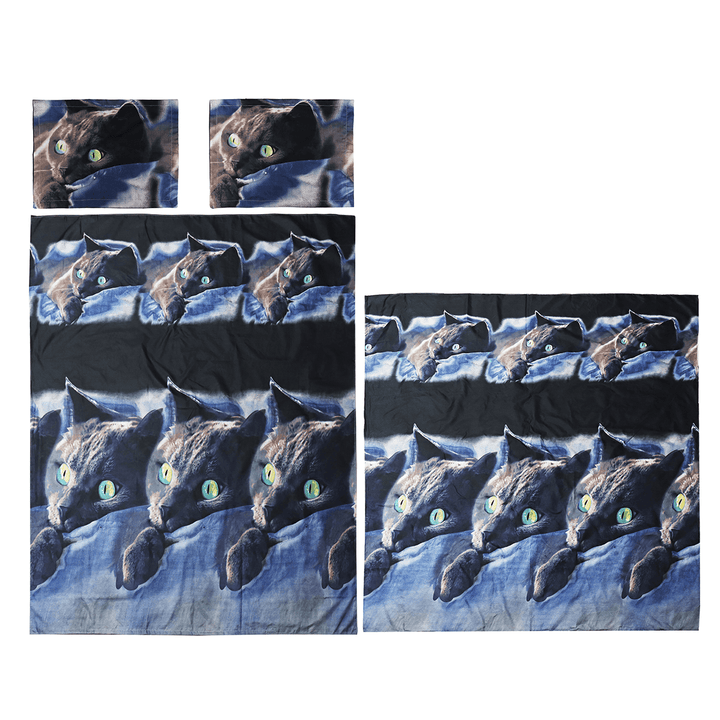 3D Cat Cotton Queen King Double Duvet Quilt Cover Sheet Pillowcase Bedding Sets - MRSLM