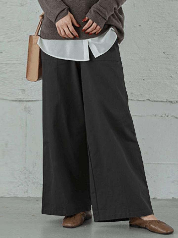 Women Casual Basic Solid Color Loose Wide Leg Pants with Pocket - MRSLM