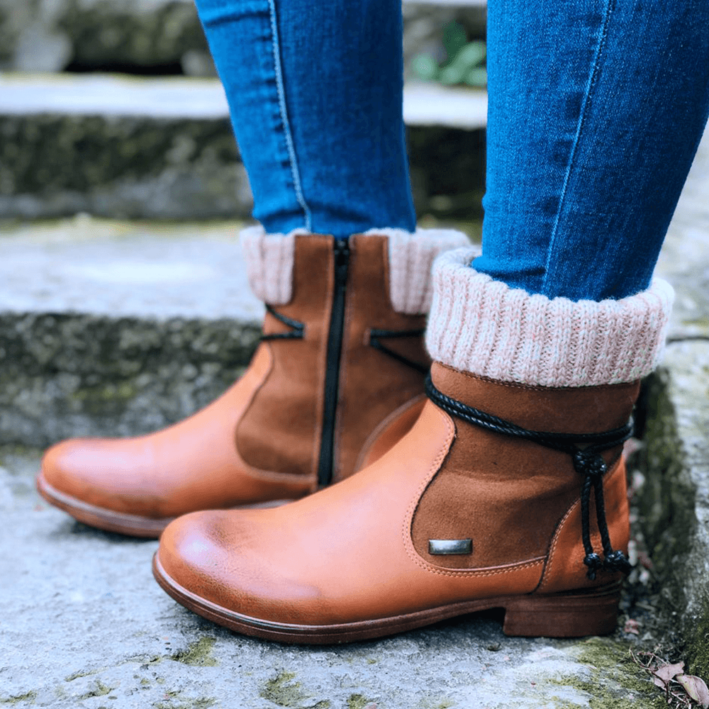 Large Size Women Retro Warm Daily Winter Sock Splicing Boots - MRSLM