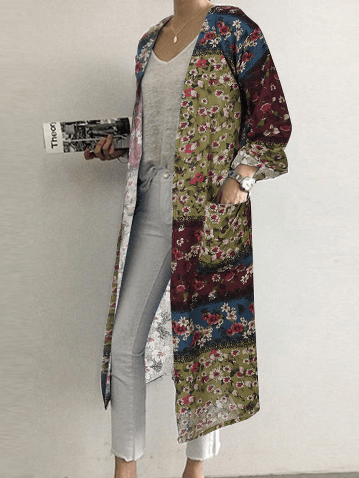 Open Front Floral Print Cotton Cardigans - MRSLM