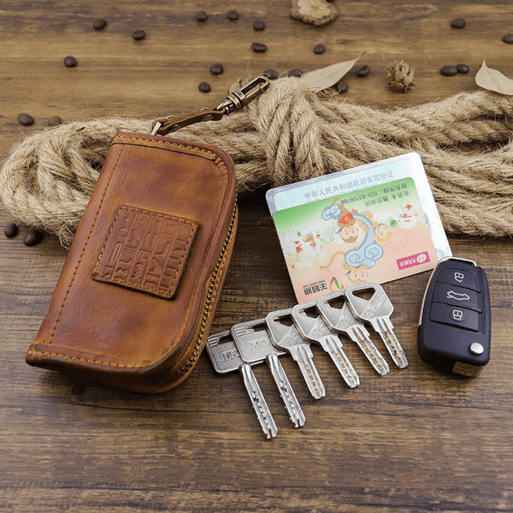 Men Genuine Leather Vintage Key Bag Wallet Money Clip - MRSLM