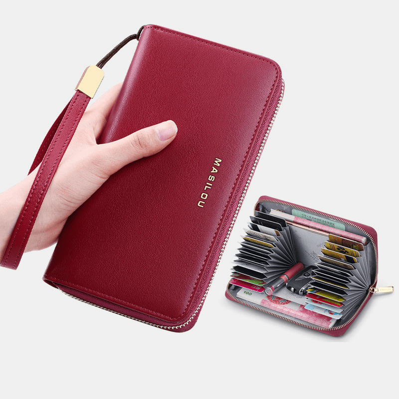 Women Long Large Capacity Genuine Leather Wallet Simple RFID Anti-Theft 6.5 Inch Clutch Wallet Multi-Card Slots Card Holder Purse - MRSLM