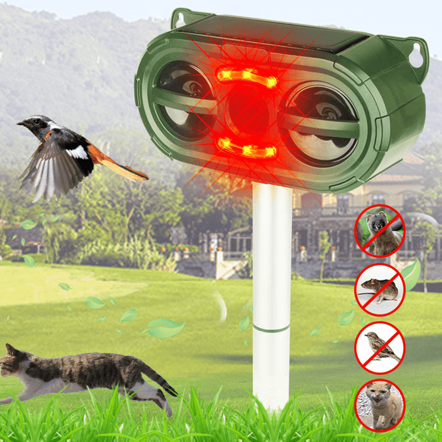 KCASA Solar Ultrasonic Outdoor Pest Repeller Motion Sensor Outdoor Dog Raccoon Snake Cat Bird Repellent - MRSLM