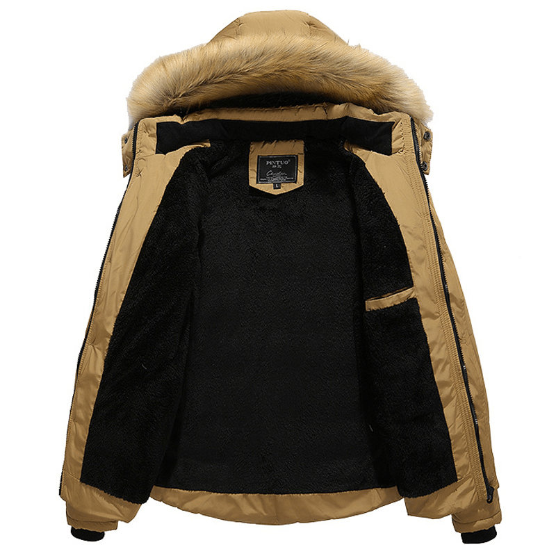 Mens Thick Winter Hooded Detachable Splice Big Size Jacket - MRSLM