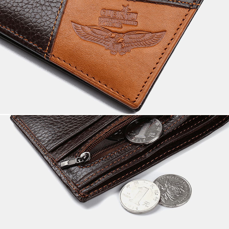 Men Genuine Leather Patchwork Money Clips Multi-Card Slots Card Case Wallet - MRSLM