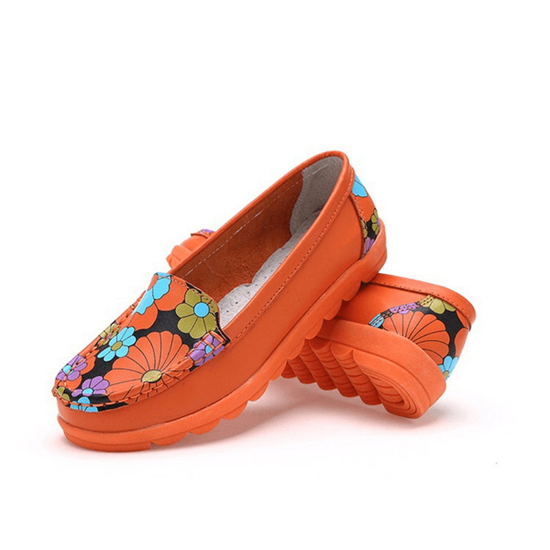 Women Fashion Casual Comfortable Soft Breathable Flower Leather round Toe Flat Loafer Shoes - MRSLM