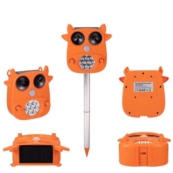 JLT-866 Solar Ultrasonic Animal Repeller 7 LED Flashing Light Frighten Animals Garden PIR Sensor Bird Cats Dog Repellent - MRSLM