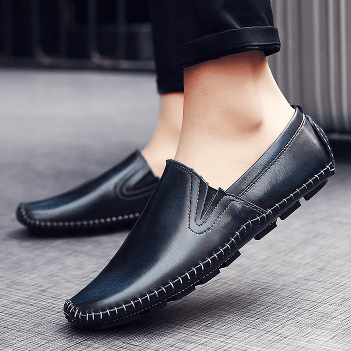 Men Casual Comfy Genuine Leather Slip on Flat Loafers Loafers - MRSLM