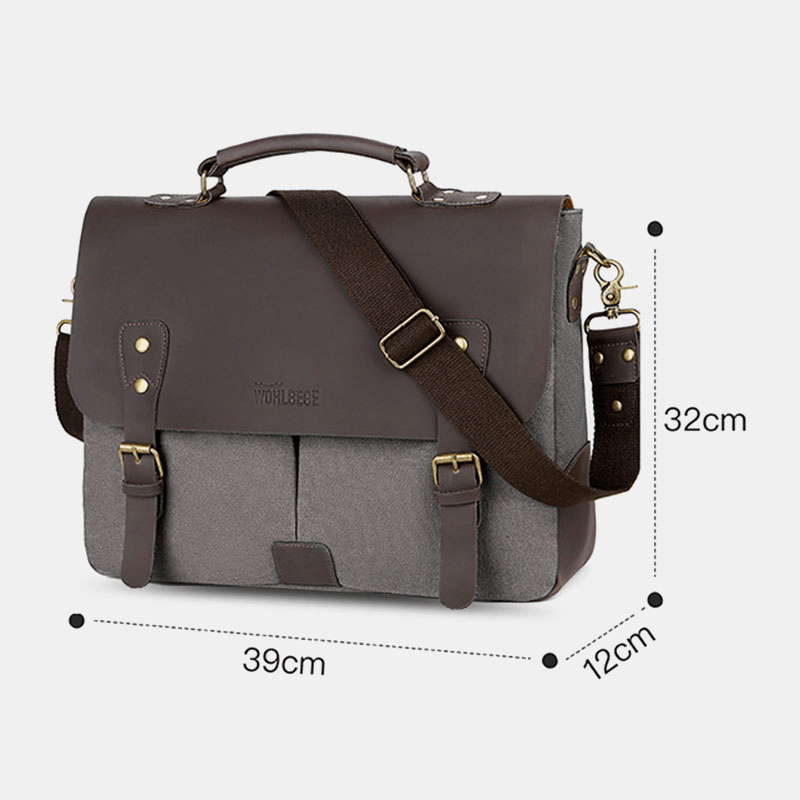 Men Canvas Large Capacity Cover Zipper Vintage Business Messenger Bag Laptop Bag Crossbody Bag Handbag - MRSLM