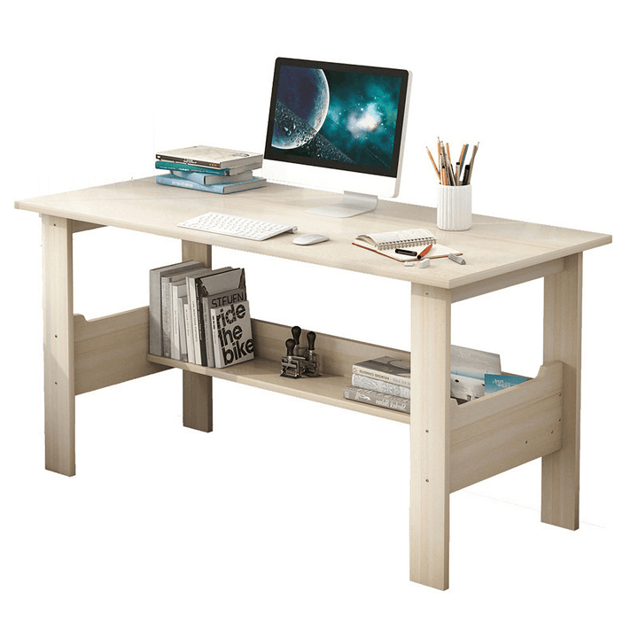 Wooden Computer Desk Table Workstation Writing Table Student Dorm Laptop Study Desk with Storage Shelf for Home Office - MRSLM