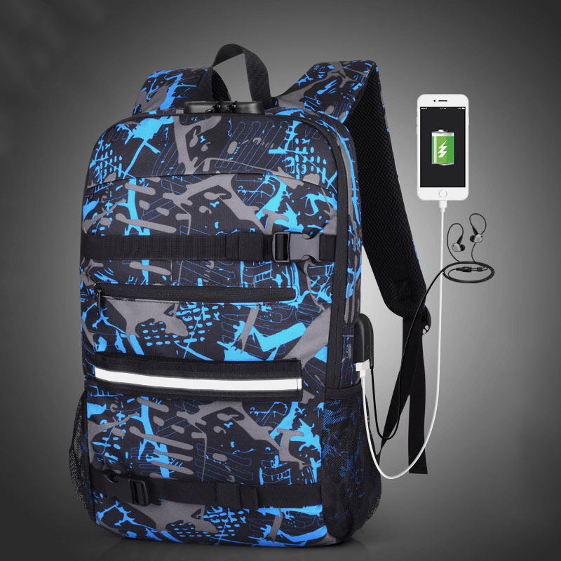 Men USB Charging Large Capacity Camouflage Anti-Theft Business Casual 14 Inch Laptop Bag Backpack - MRSLM