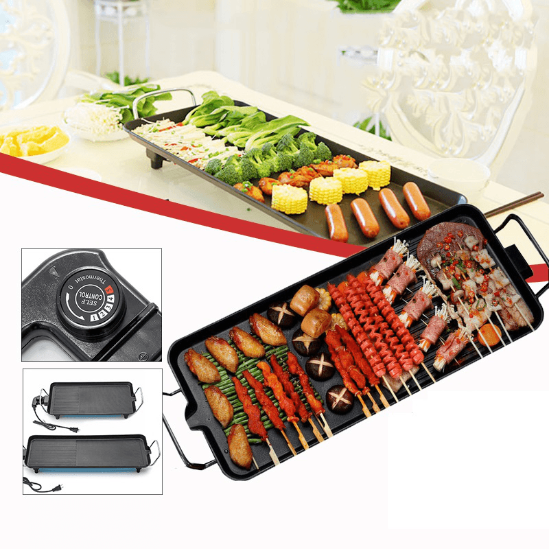 211V Electric BBQ Grill Kitchen Teppanyaki Smokeless Non-Stick Surface Adjustable Temperature Grill for Barbecue Tools - MRSLM
