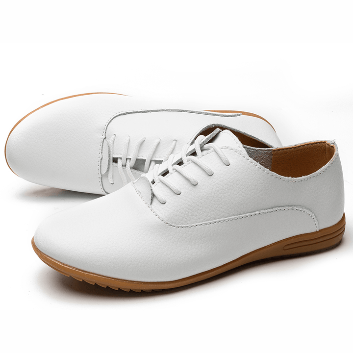 Women Slip Resistant Lace up Casual Leather Flats - MRSLM