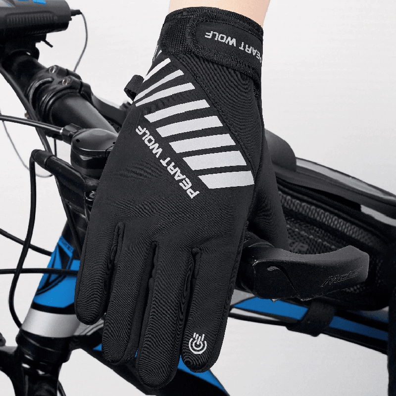 Men Waterproof Non-Slip Reflective Strip Design Sports Gloves Winter Outdoor plus Velvet Warm Touch Screen Gloves - MRSLM