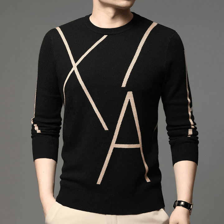 Men'S Sweater Long-Sleeved Korean Pullover Jacquard Fashion Youth Trend Bottoming Shirt - MRSLM
