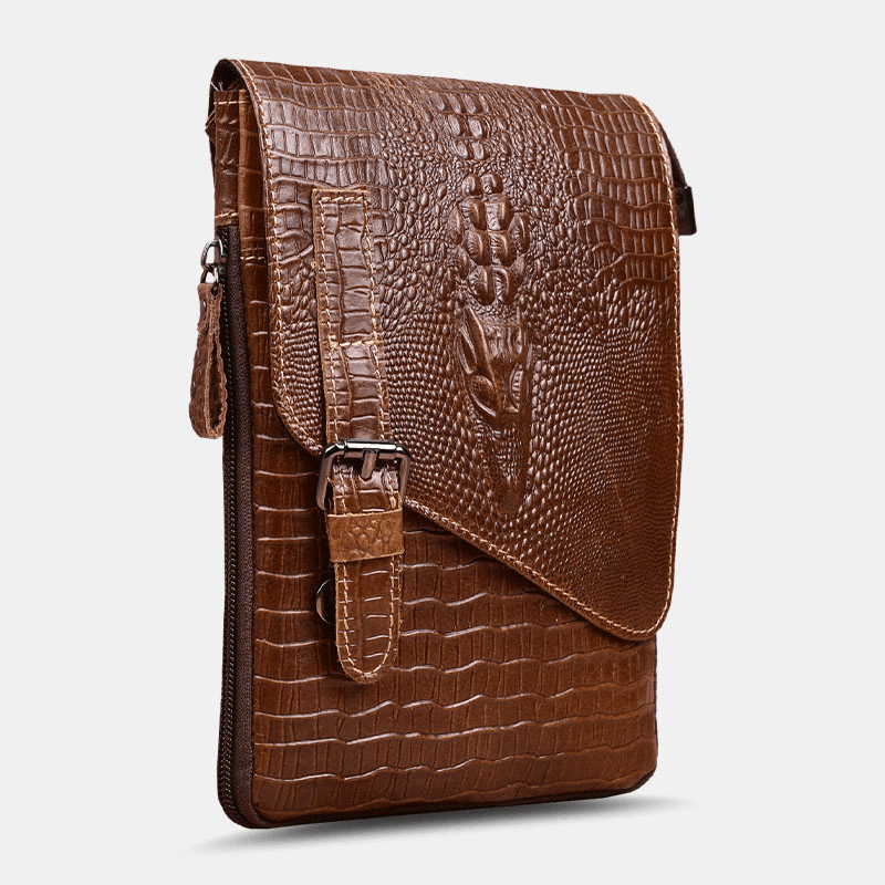 Men Genuine Leather Wear-Resistant Crocodile Texture Casual Crossbody Bag Shoulder Bag - MRSLM