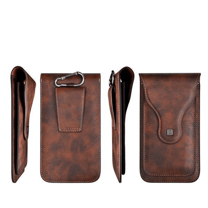 Men Faux Leather Universal Vertical 6.5Inch Phone Belt Clip Holster Waist Bag - MRSLM