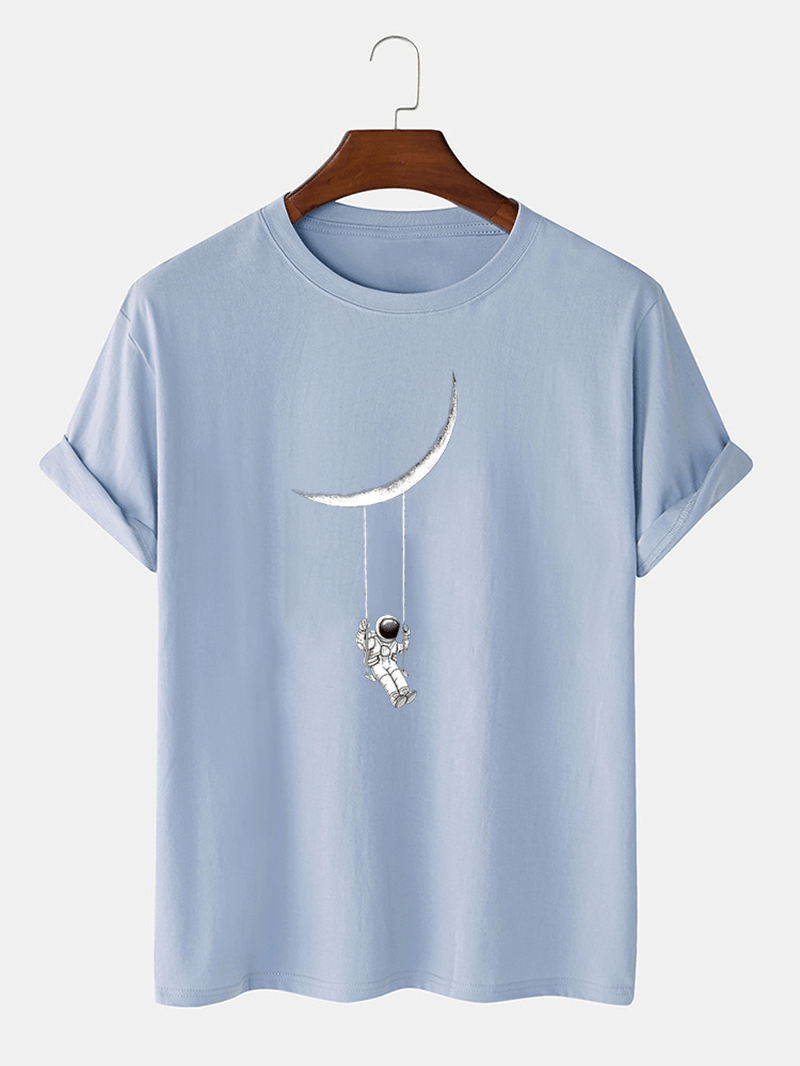 Cute Cartoon Astronaut Print Short Sleeve 100*Cotton Breathable T-Shirts - MRSLM
