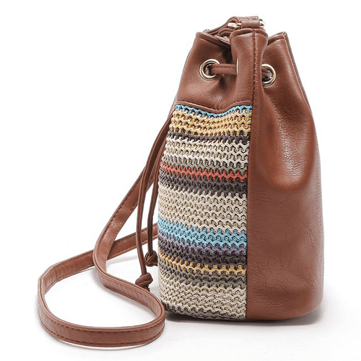 Fashion Bohemian Striped Bucket Bag Messenger Shoulder Bag - MRSLM