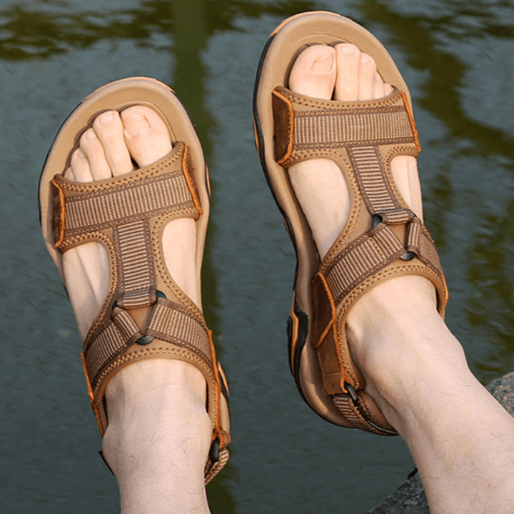 Men Open Toe Hook Loop Wear Resistance Outsole Breathable Sandals Shoes - MRSLM
