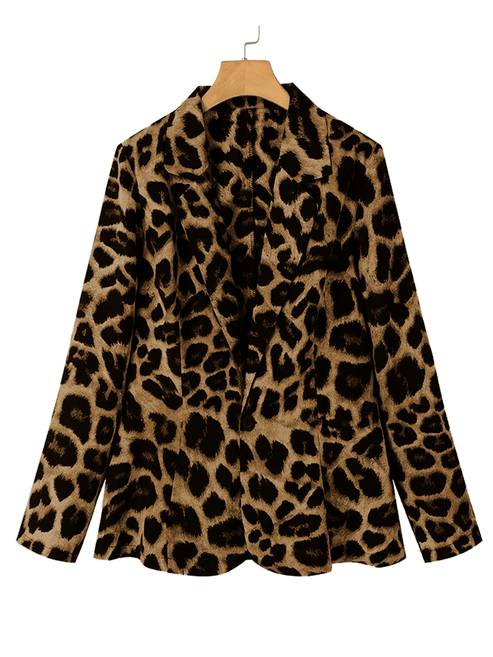Leopard Print Blazer Loose Suit for Women with Shoulder Pad - MRSLM