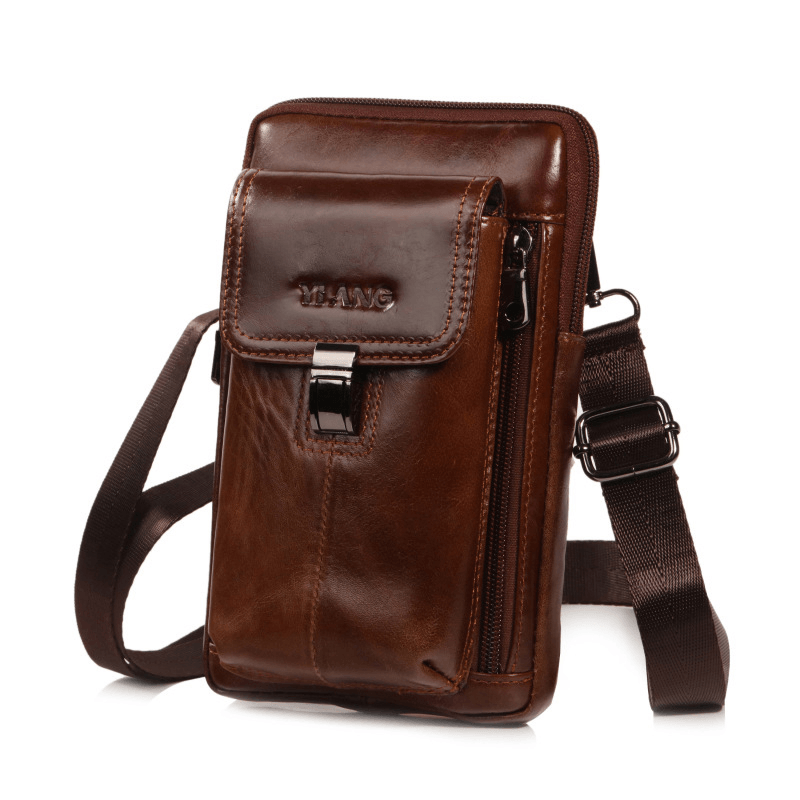 Men Genuine Leather Waist Bag Shoulder Bag Phone Bag - MRSLM
