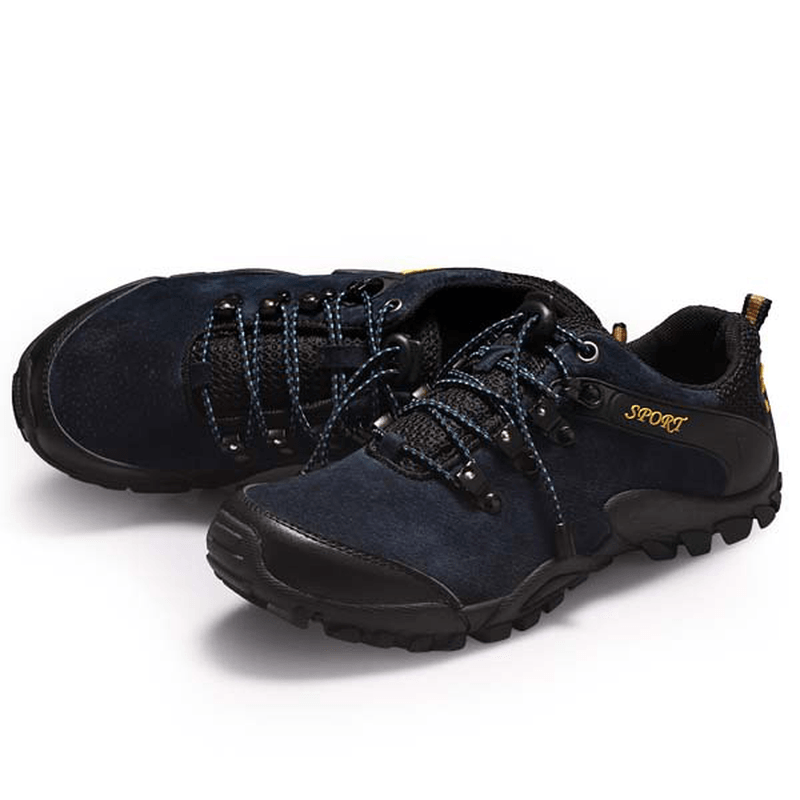 Men Sprot Running Shoes Leather round Toe Lace up Hiking Shoes anti Slip - MRSLM